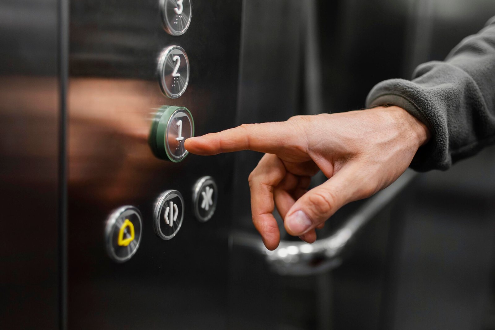 Home Delivery Man With Package Elevator Close Up Scaled